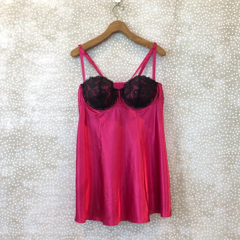 Cacique Lane Bryant Pink Satin Chemise Lingerie Lace Sexy Underwire Size 18/20